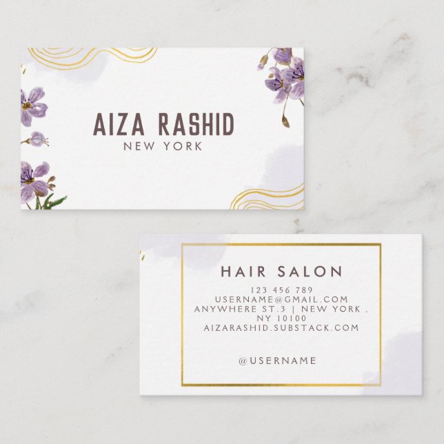 Unique Abstract Watercolor Modern Purple Gold Business Card (Front/Back)