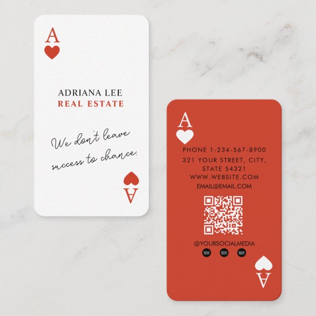 Unique Ace Hearts Real Estate Agent QR Code  Business Card (Front/Back)
