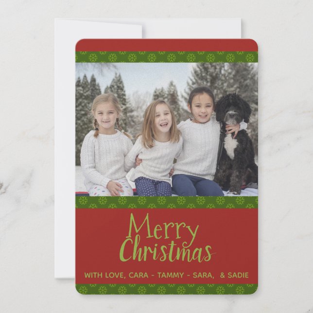 Unique Add Photo Green Red Christmas Cards (Front)