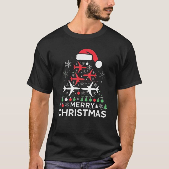 Unique Airplane Christmasree Design for Aviation E T-Shirt (Front)
