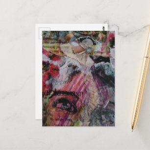 Unique and colorful abstract face mixed media postcard