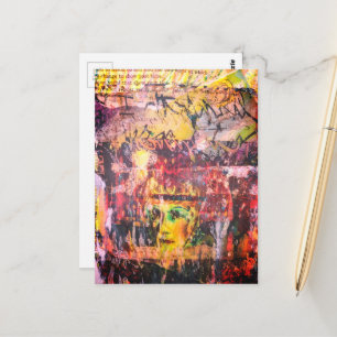 Unique and colorful vintage face mixed media postcard