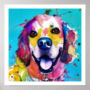 Unique and Colourful Golden Retriever Splash Art Poster