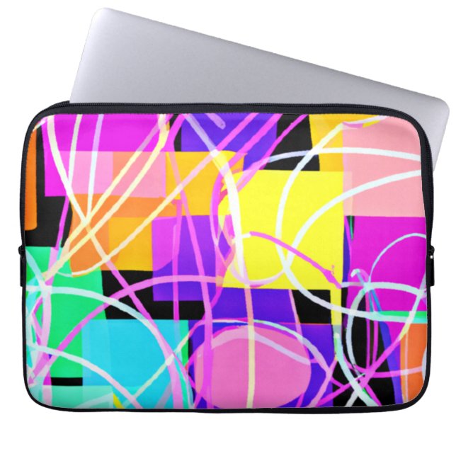 Unique And Colourful Neon Patterns Art Laptop Sleeve (Front)