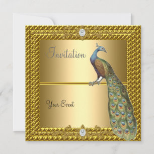 Unique and Elegant Gold  and  Peacock Invitation