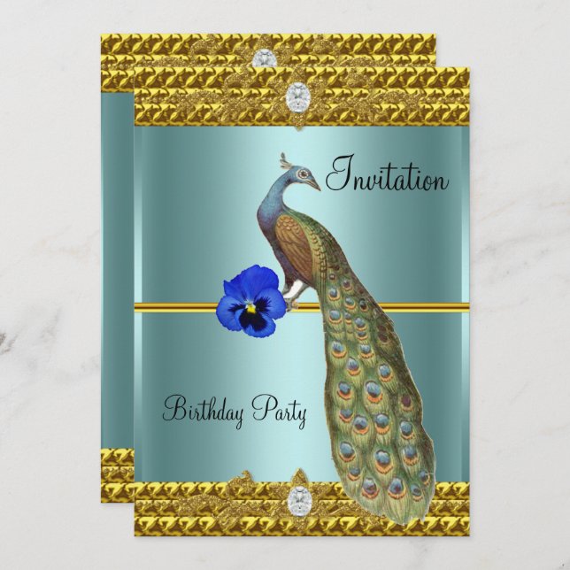 Unique and Elegant Gold  and  Peacock Invitation (Front/Back)