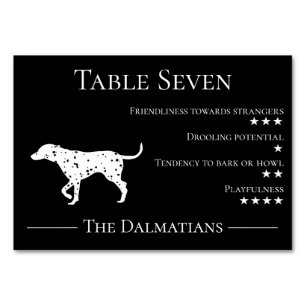 Unique and funny dog dalmatian guest trait wedding table number