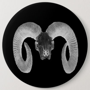 unique and handmade  goat skull 6 cm round badge