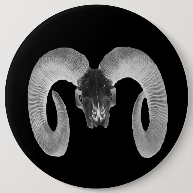 unique and handmade  goat skull 6 cm round badge (Front)