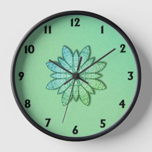 Unique and Pretty Green Flower w/ Black Numbers Clock