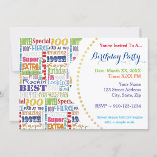 Unique And Special 100th Birthday Party Gifts Invitation