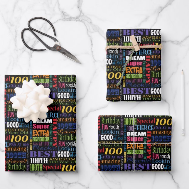 Unique And Special 100th Birthday Party Gifts Wrapping Paper Sheet (Front)