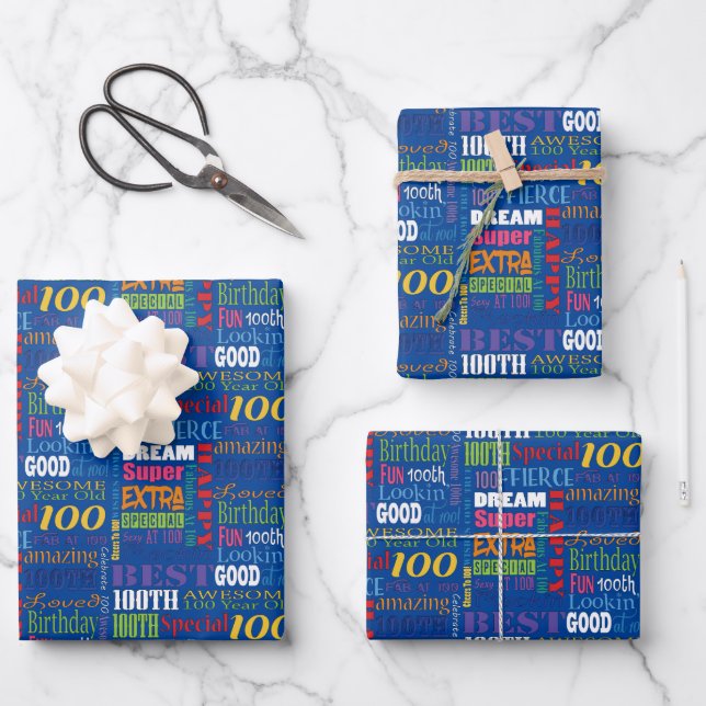 Unique And Special 100th Birthday Party Gifts Wrapping Paper Sheet (Front)