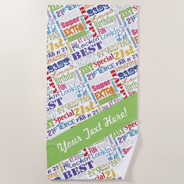 Unique And Special 21st Birthday Party Gifts Beach Towel (Front)