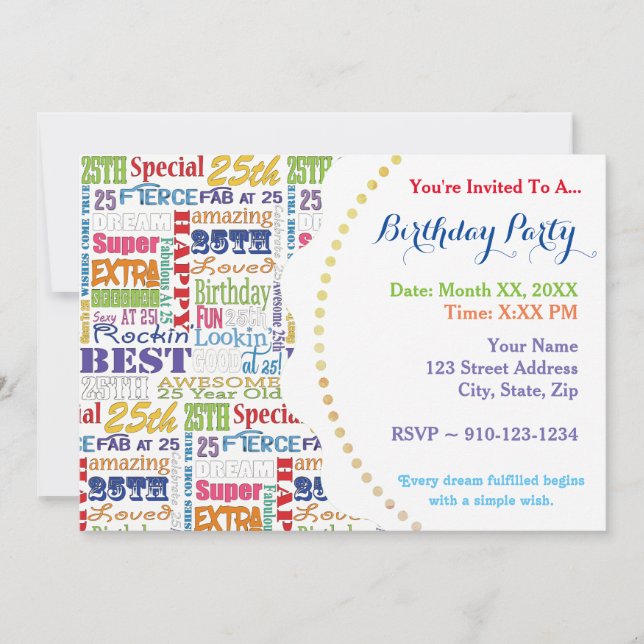 Unique And Special 25th Birthday Party Gifts Invitation (Front)