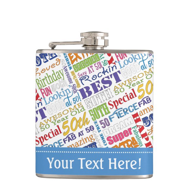 Unique And Special 50th Birthday Party Gifts Hip Flask (Front)