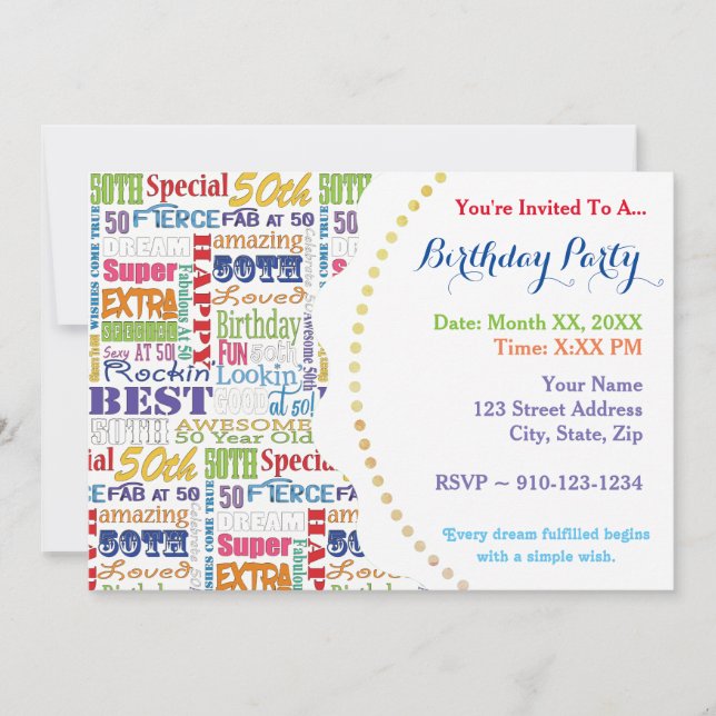 Unique And Special 50th Birthday Party Gifts Invitation (Front)