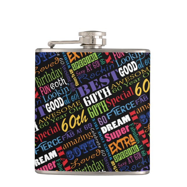 Unique And Special 60th Birthday Party Gifts Hip Flask (Front)