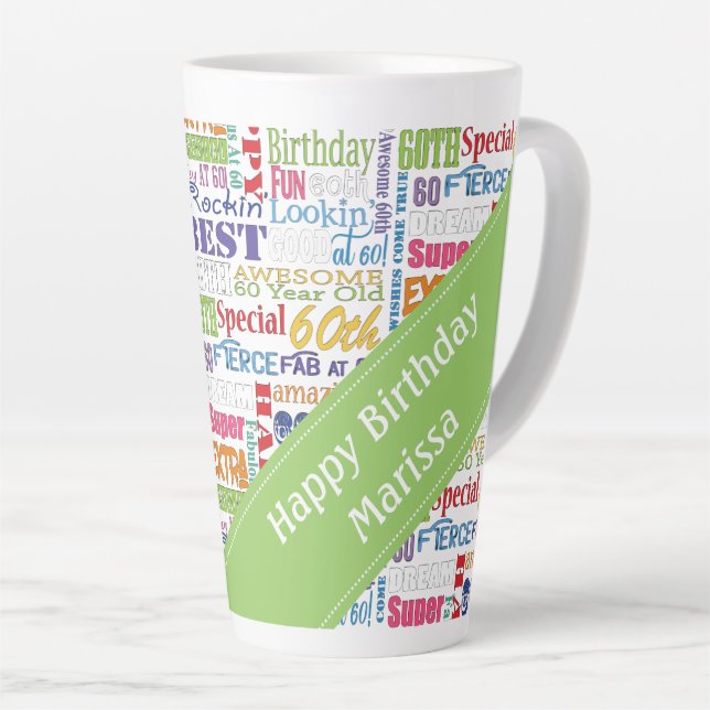 Unique And Special 60th Birthday Party Latte Mug (Right Angle)