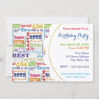 Unique And Special 65th Birthday Party Gifts Invitation