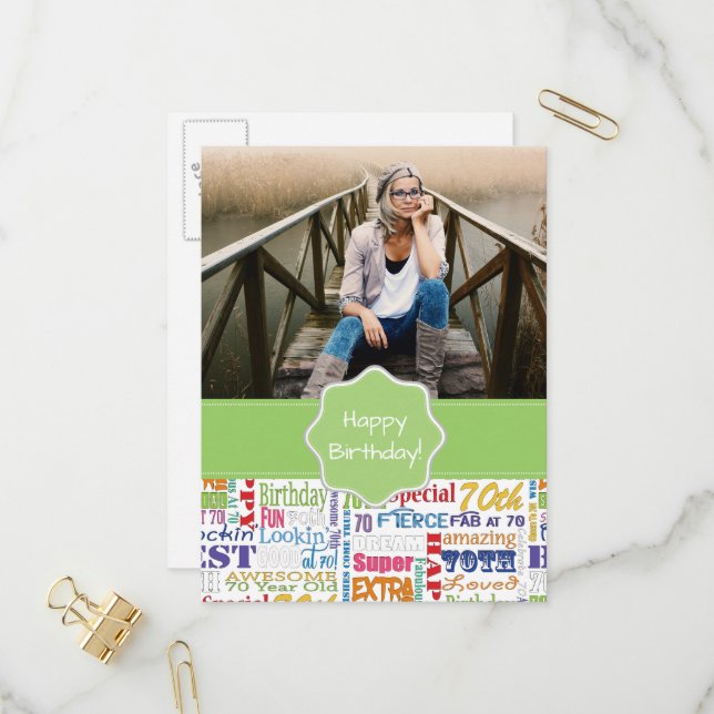 Unique And Special 70th Birthday Party Gifts Invitation Postcard (Front/Back In Situ)