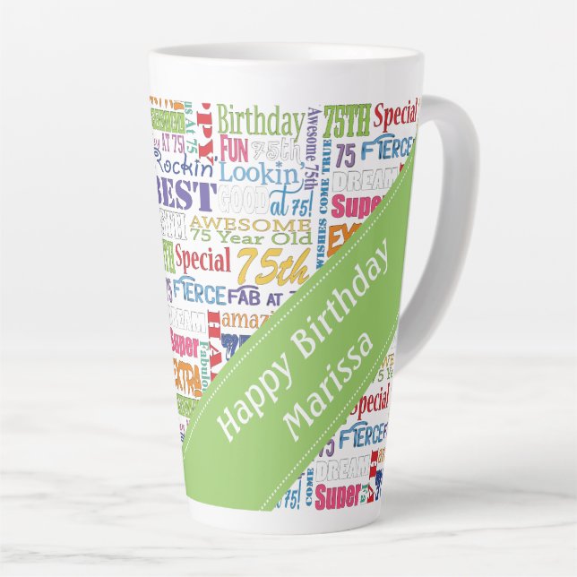 Unique And Special 75th Birthday Party Latte Mug (Right Angle)