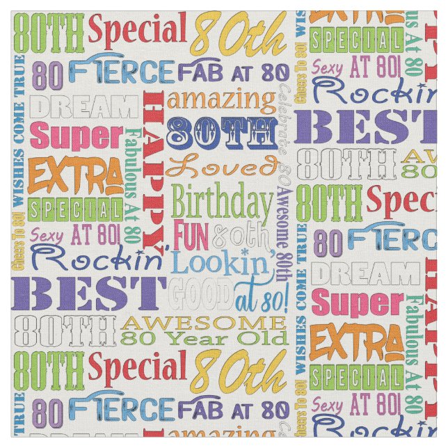 Unique And Special 80th Birthday Party Gifts Fabric (Close Up)
