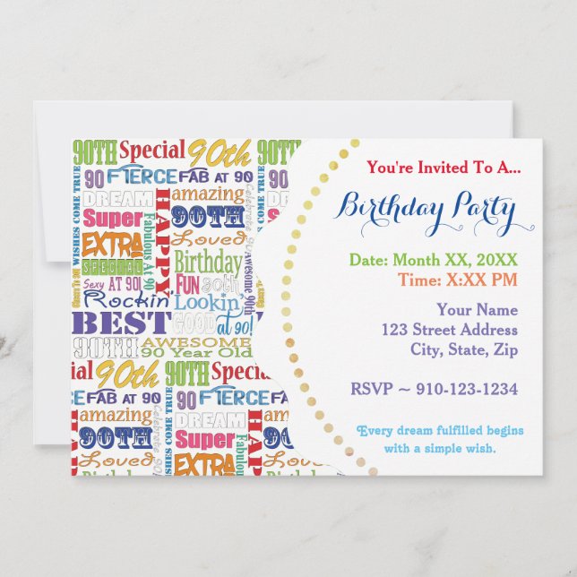 Unique And Special 90th Birthday Party Gifts Invitation (Front)