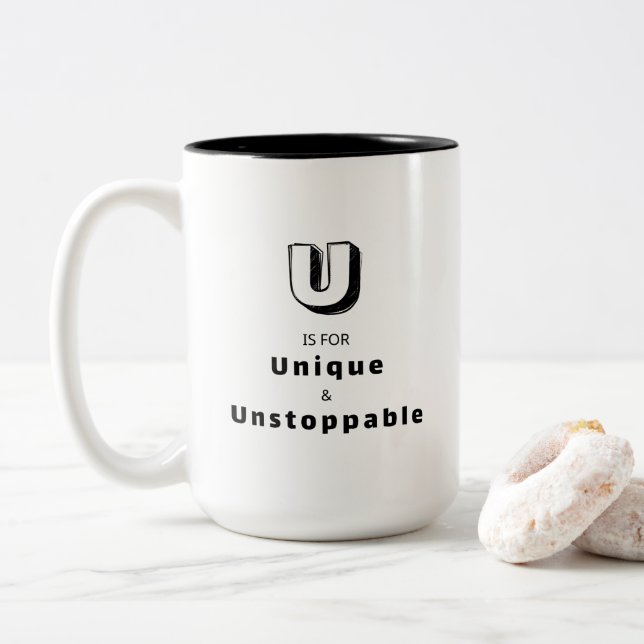 Unique and Unstoppable U - Personalised Luxury Two-Tone Coffee Mug (With Donut)