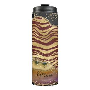 Unique Animal Print Agate Gold Glitter  Thermal Tumbler