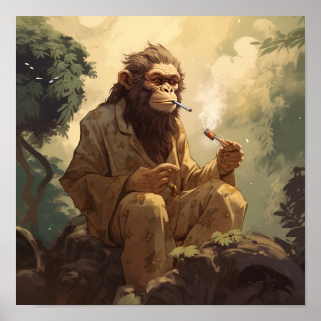 Unique Anime Monkey Poster: Cool Smoking Monkey wi Poster (Front)
