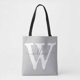 Unique Antique Monogram White Grey Typography Tote Bag