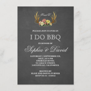 Unique Antlers Floral Chalk I DO BBQ Invitation
