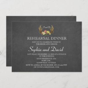 Unique Antlers Floral Wedding REHEARSAL DINNER Invitation