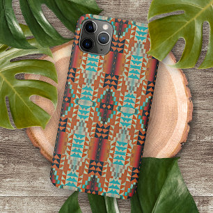 Unique Aqua Blue Red Orange Ethnic Tribal Mosaic iPhone 11 Pro Max Case