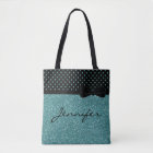 Unique Aqua Glitter Black Polka Dots Personalised