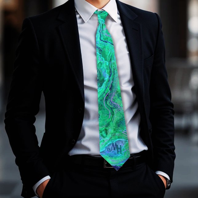 Unique Aqua Green Blue Monogram Tie (Unique Aqua Green Blue Monogram Neck Tie)