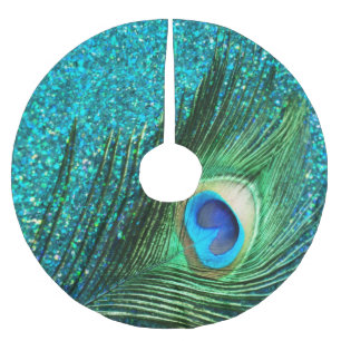 Unique Aqua Peacock Brushed Polyester Tree Skirt