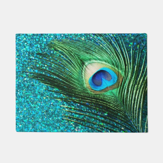 Unique Aqua Peacock Doormat (Front)