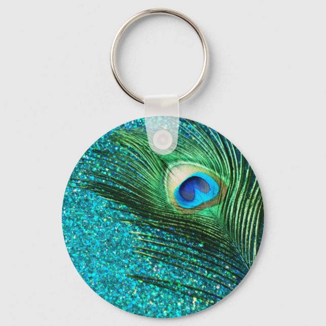 Unique Aqua Peacock Key Ring (Front)