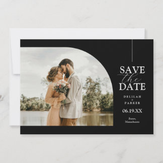 Unique Arched Photo Card Save the Date - Black