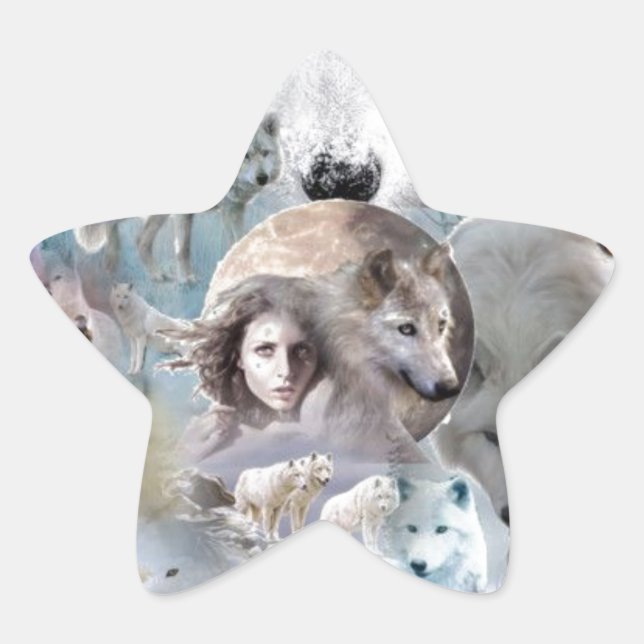 Unique Arctic Wolf Art Collage Star Sticker (Front)