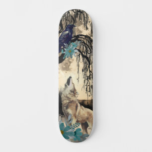 Unique Art Design Majestic Raven Moon & Wolf  Skateboard