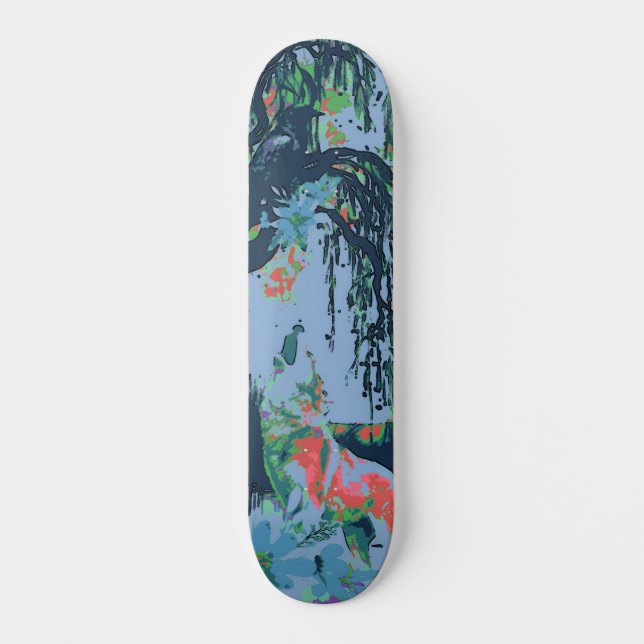 Unique Art Design Majestic Raven Moon & Wolf  Skateboard (Front)