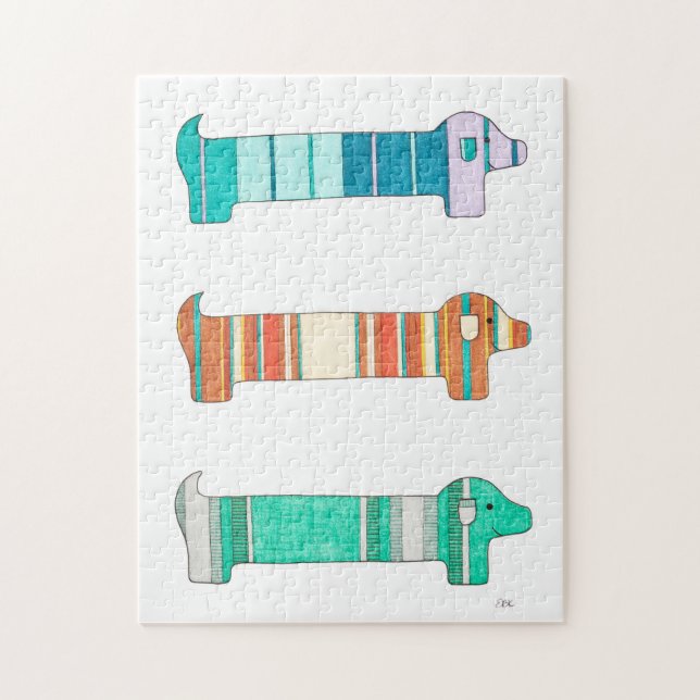 Unique Art Puzzle - 3 Dachshund Colour Study (Vertical)