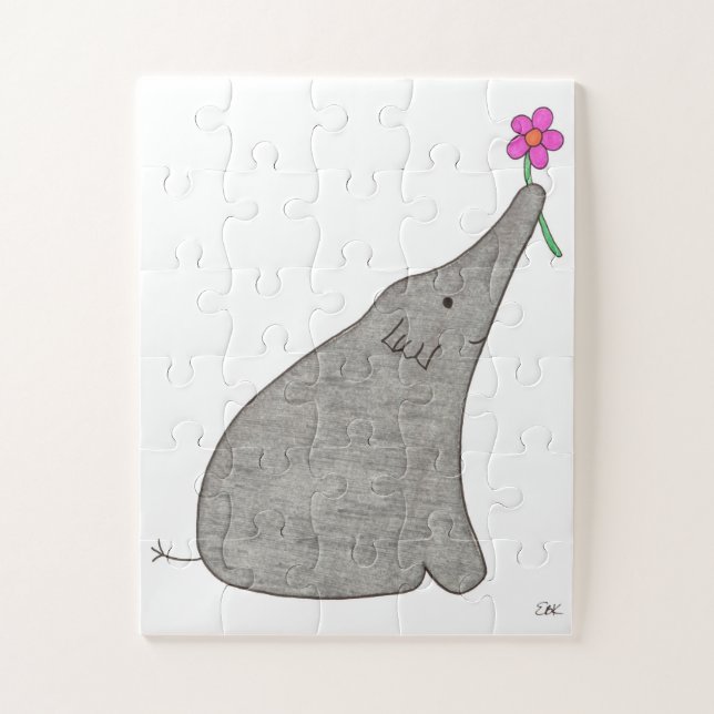 Unique Art Puzzle - Elephant with Flower #1 (Vertical)