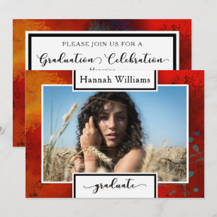 Unique, Artsy Border with Senior Photo, Graduation Invitation