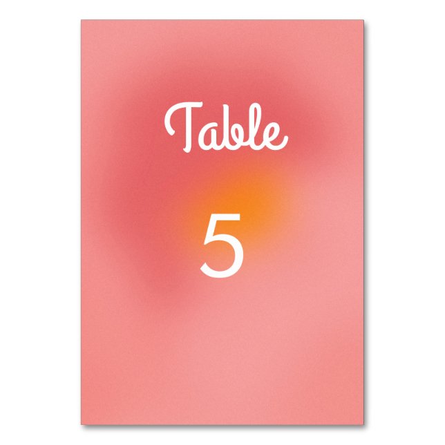 Unique Artsy Retro Gradient Pink Orange Wedding Table Number (Front)