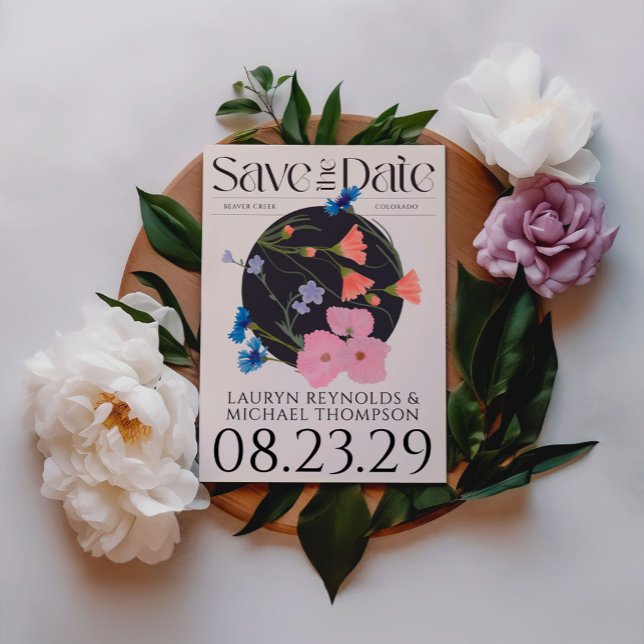 Unique Asian-Inspired Round Wildflower Floral Save The Date (Creator Uploaded)