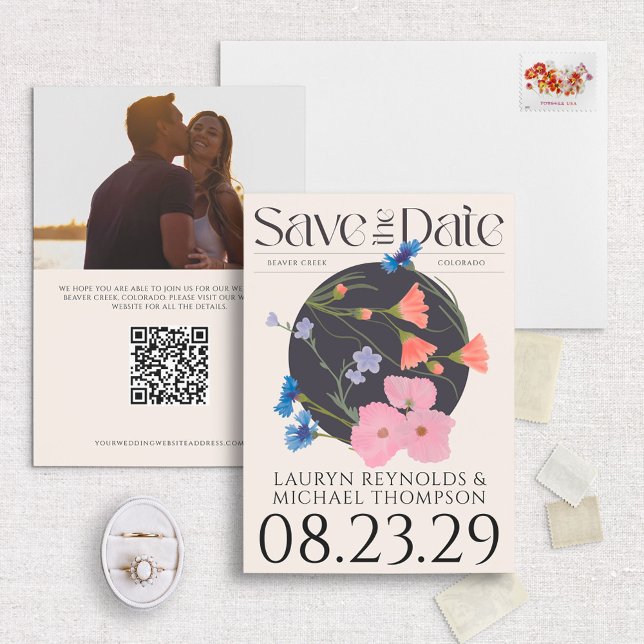Unique Asian-Inspired Round Wildflower Floral Save The Date (Creator Uploaded)